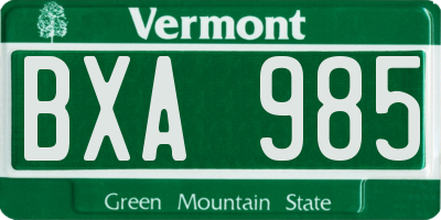 VT license plate BXA985