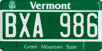 VT license plate BXA986