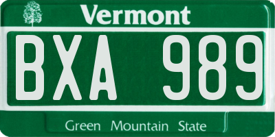 VT license plate BXA989