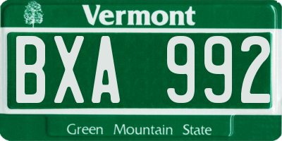 VT license plate BXA992