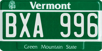 VT license plate BXA996