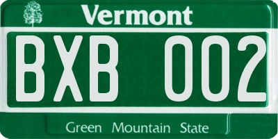 VT license plate BXB002