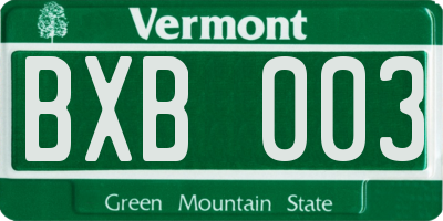 VT license plate BXB003