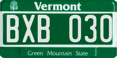 VT license plate BXB030