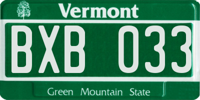 VT license plate BXB033