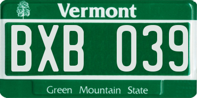 VT license plate BXB039