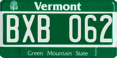 VT license plate BXB062