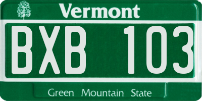 VT license plate BXB103