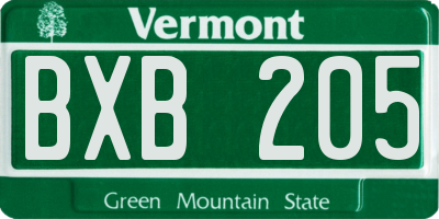 VT license plate BXB205