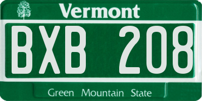VT license plate BXB208