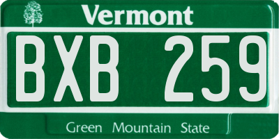 VT license plate BXB259