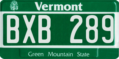 VT license plate BXB289