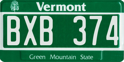 VT license plate BXB374