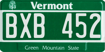 VT license plate BXB452