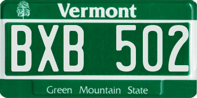 VT license plate BXB502
