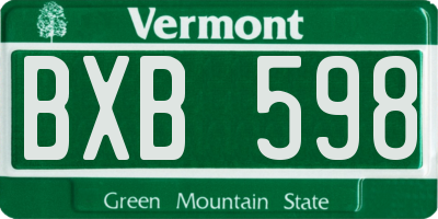 VT license plate BXB598