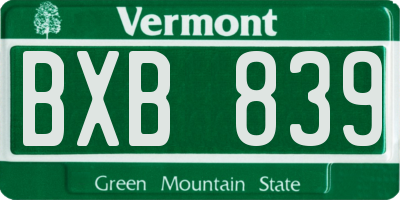 VT license plate BXB839