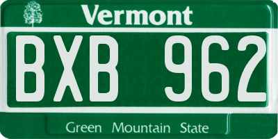 VT license plate BXB962