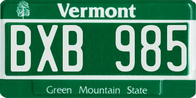 VT license plate BXB985