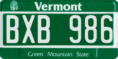 VT license plate BXB986