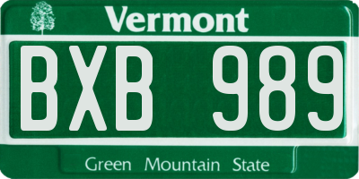 VT license plate BXB989