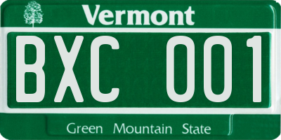 VT license plate BXC001