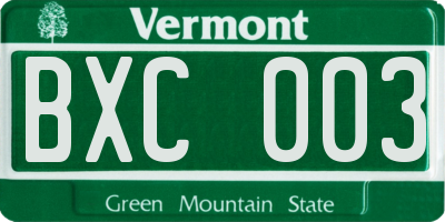 VT license plate BXC003