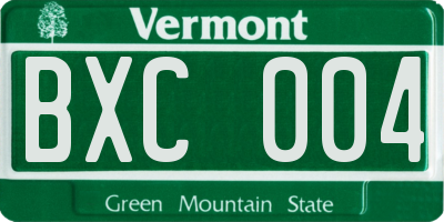 VT license plate BXC004