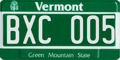 VT license plate BXC005