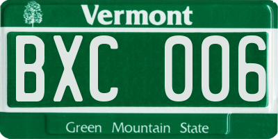 VT license plate BXC006