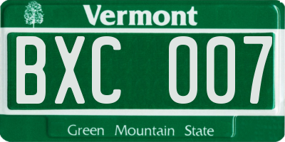VT license plate BXC007
