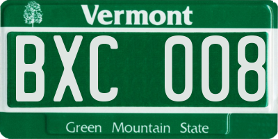 VT license plate BXC008