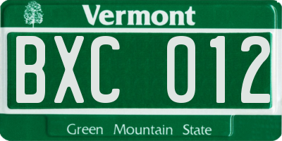 VT license plate BXC012