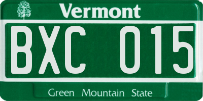 VT license plate BXC015