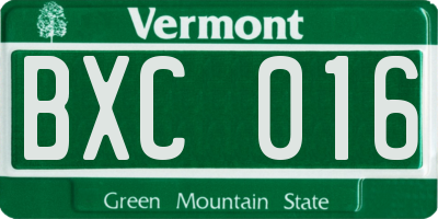 VT license plate BXC016
