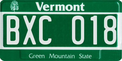 VT license plate BXC018