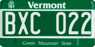 VT license plate BXC022