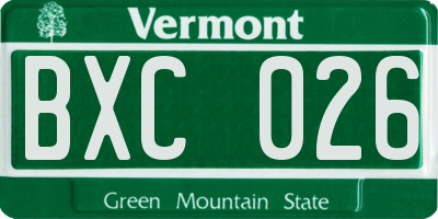 VT license plate BXC026