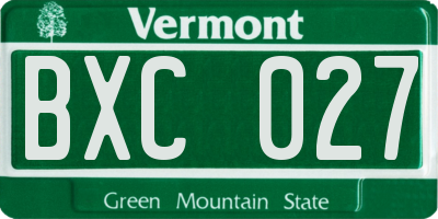 VT license plate BXC027
