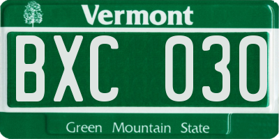 VT license plate BXC030