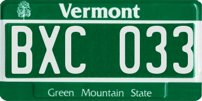 VT license plate BXC033