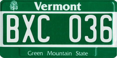 VT license plate BXC036