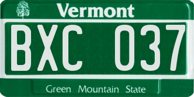 VT license plate BXC037
