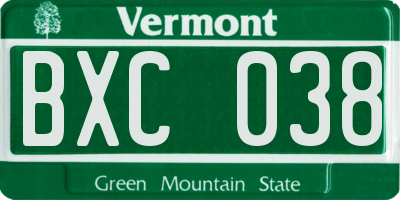 VT license plate BXC038
