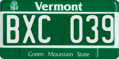 VT license plate BXC039