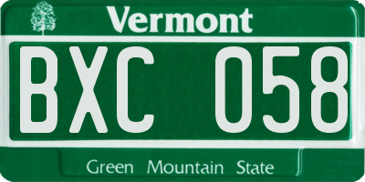 VT license plate BXC058