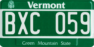 VT license plate BXC059