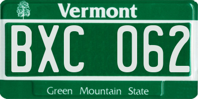 VT license plate BXC062