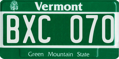 VT license plate BXC070