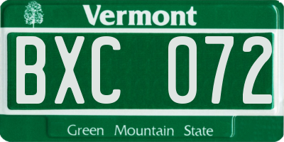VT license plate BXC072